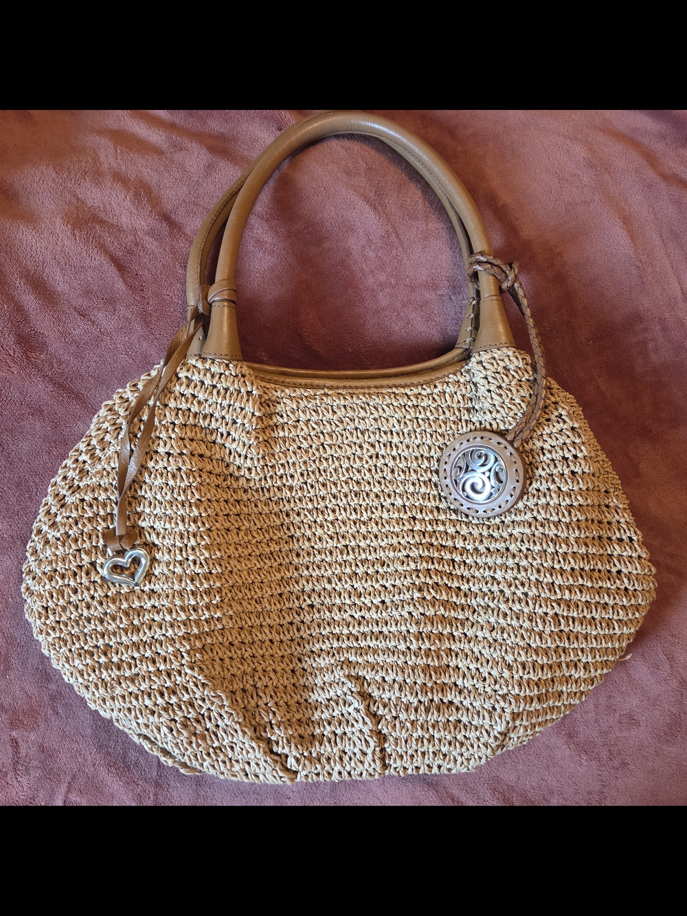 Brighton Woven Straw Hobo Bag - Tan Leather Trim